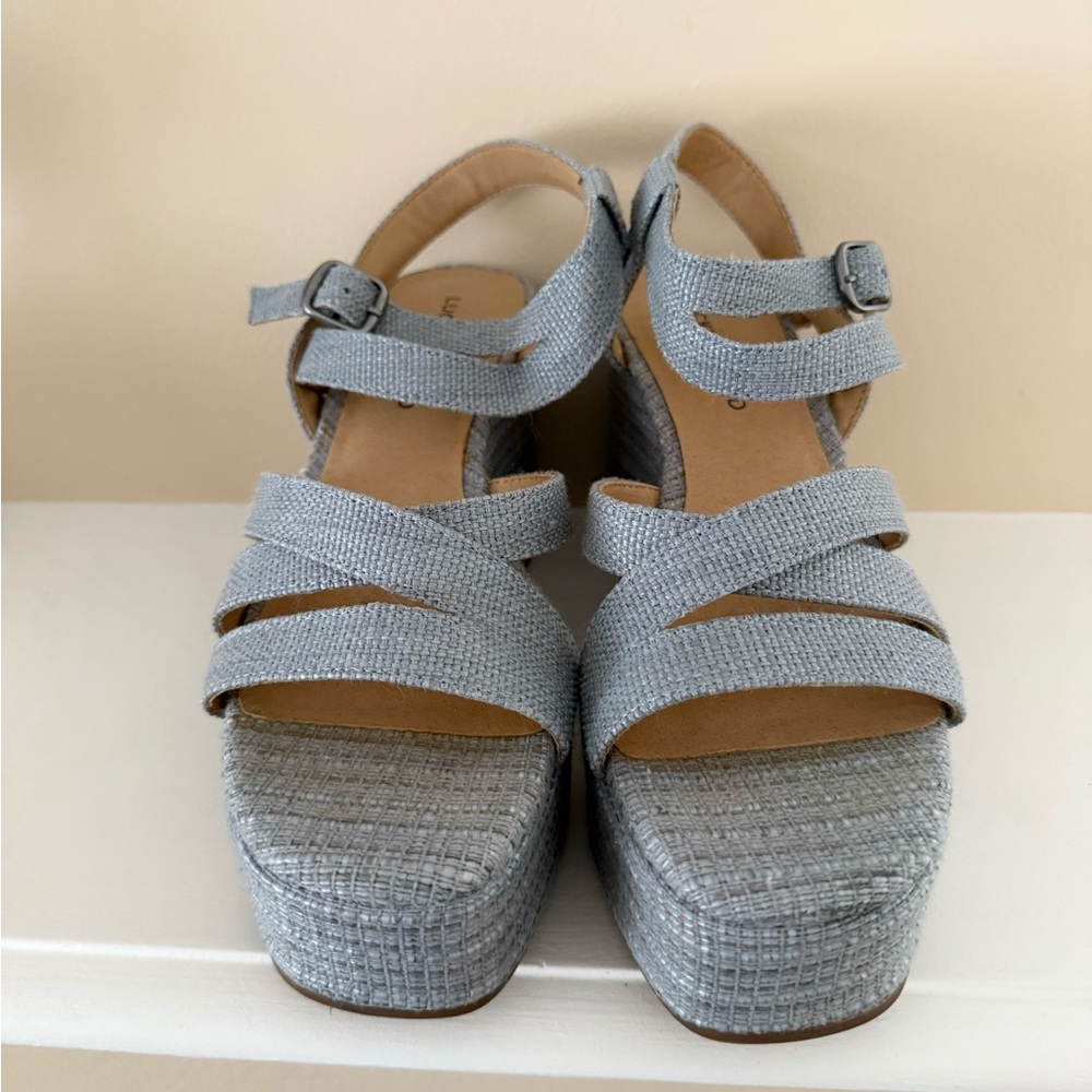 Lucky Brand Carlisha Raffia Sculpted Platform Wedge Ankle Strap Sandal